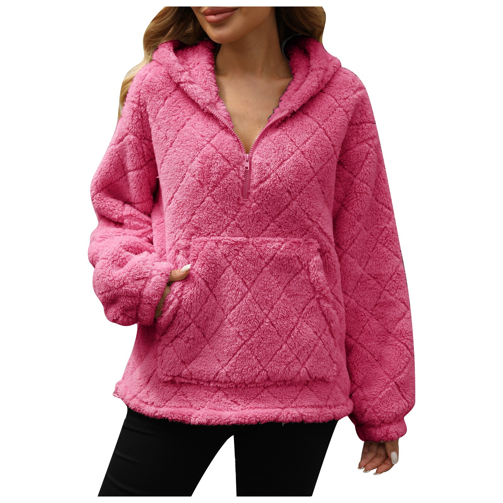 Sudadera con capucha y media cremallera holgada para mujer - Chaqueta informal y cómoda para el frío
